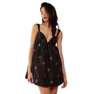 For Love & Lemons Sachi Black‎ Sequin Floral Babydoll Mini Dress M Holiday Party